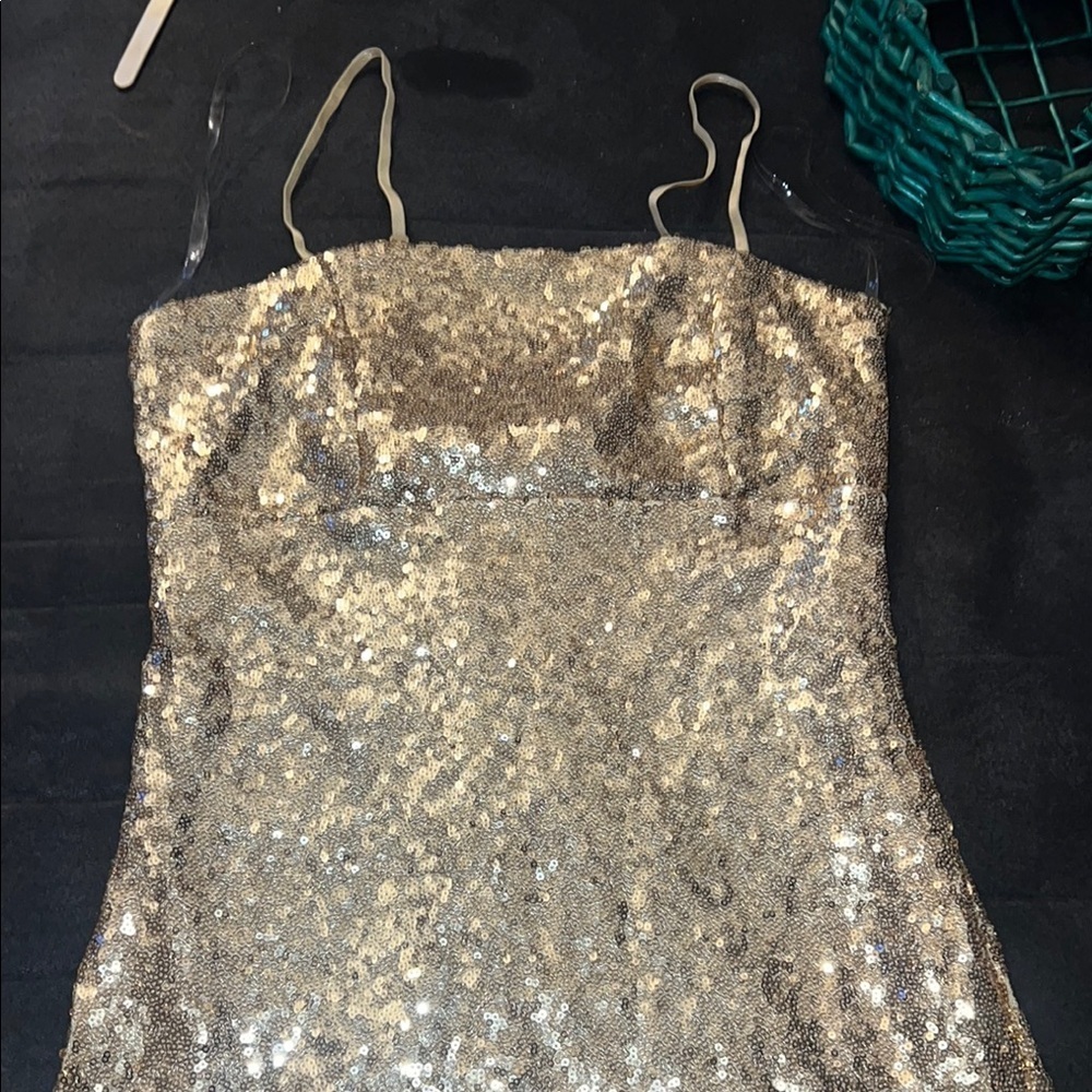 Gold Sequin Spaghetti Strap Dress